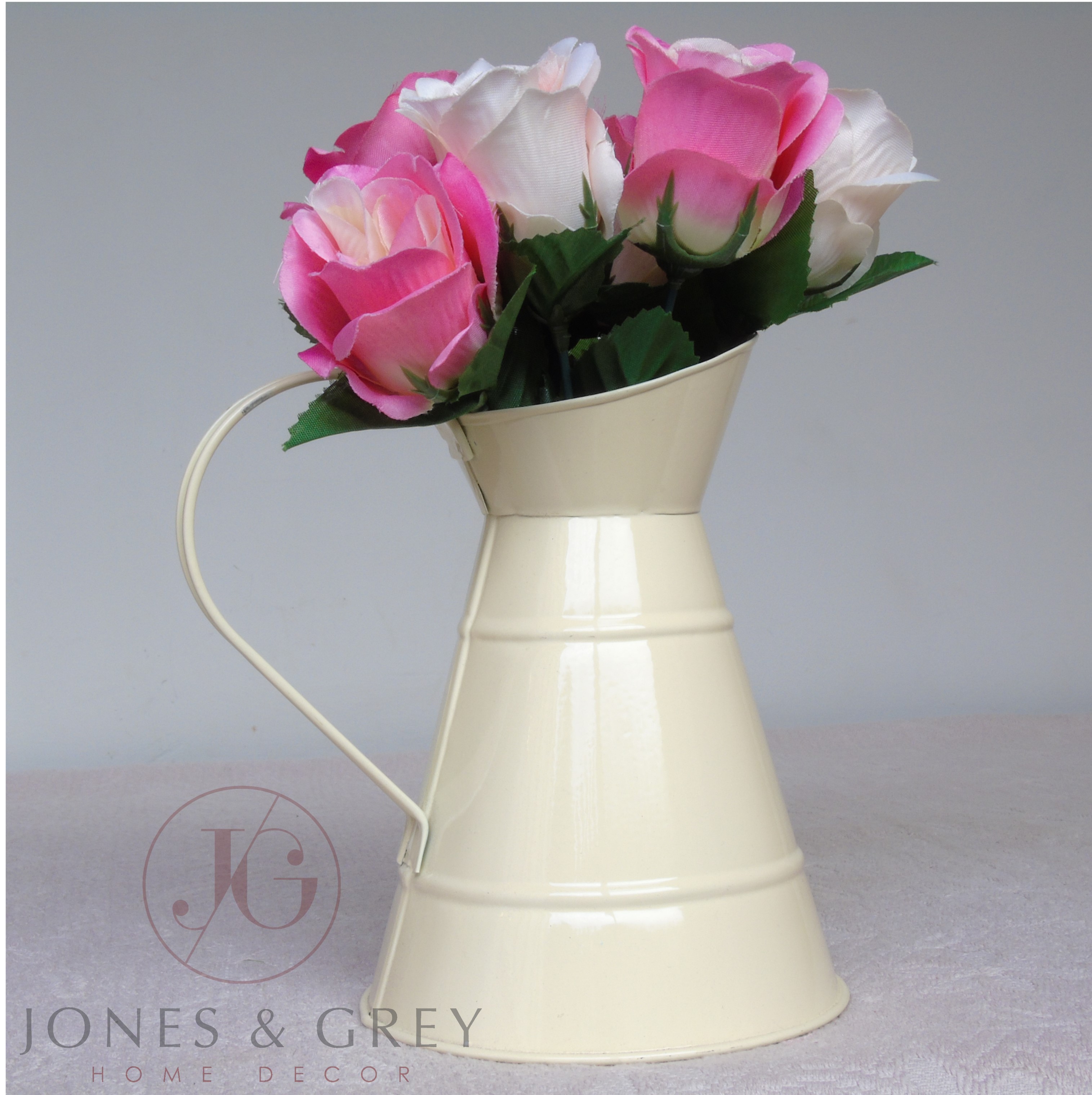 Details about SHABB   Y CHIC VINTAGE CREAM METAL JUG VASE FLOWER WEDDING 